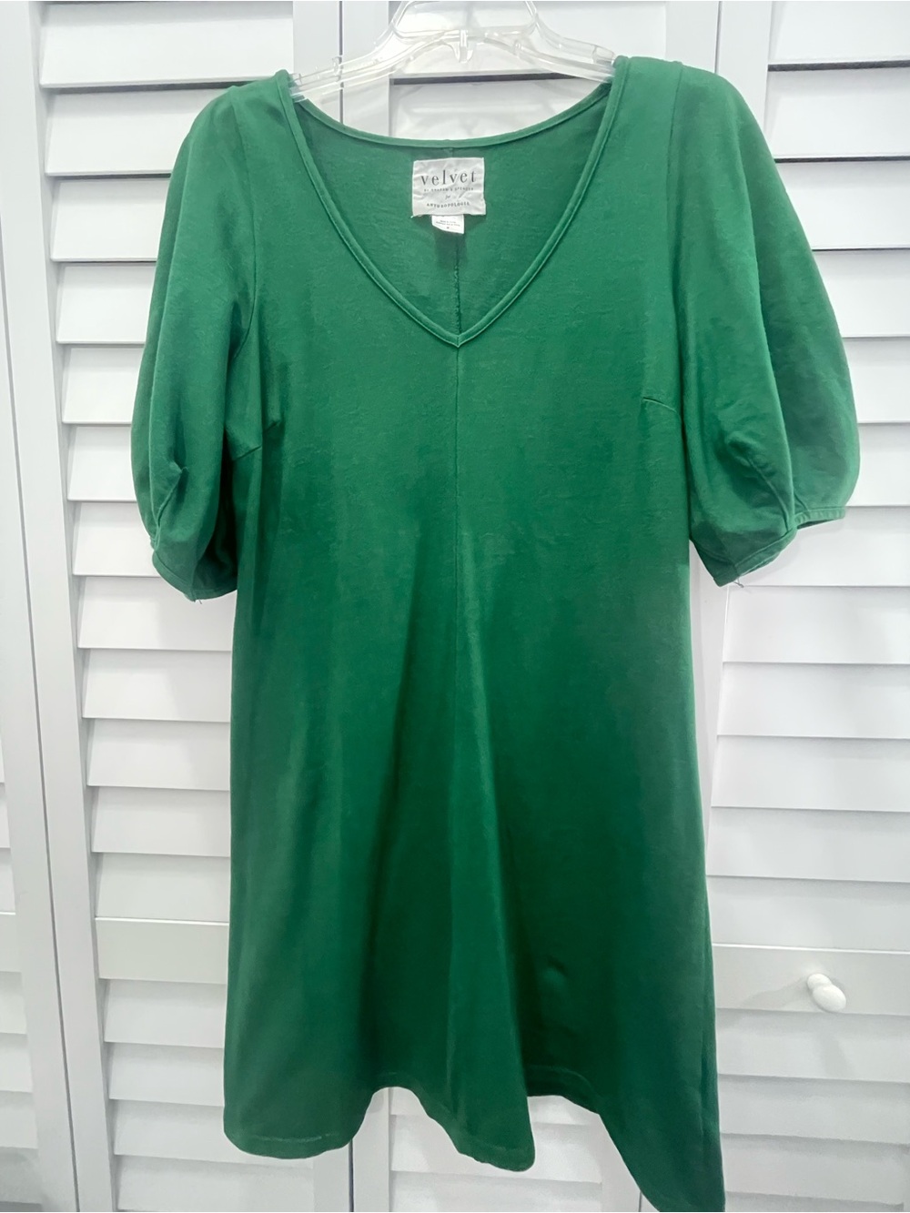 Anthropology by Graham & Spencer Emerald Green V-Neck Puff Sleeve Knit Dress